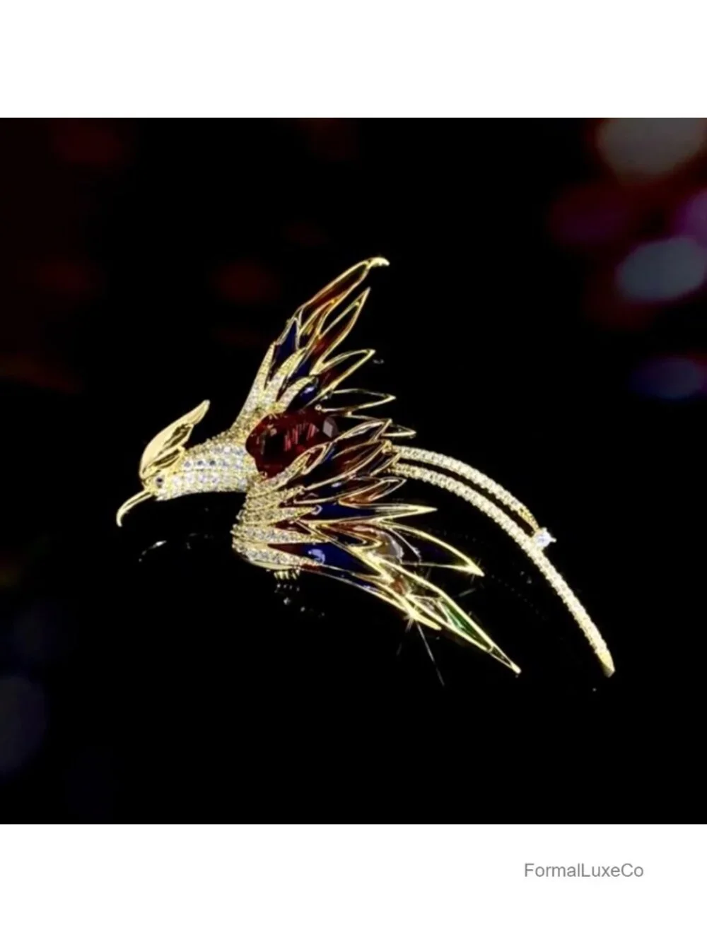 14K Gold Phoenix Brooch Moissanite Gemstones Enamel Luxury Pin
